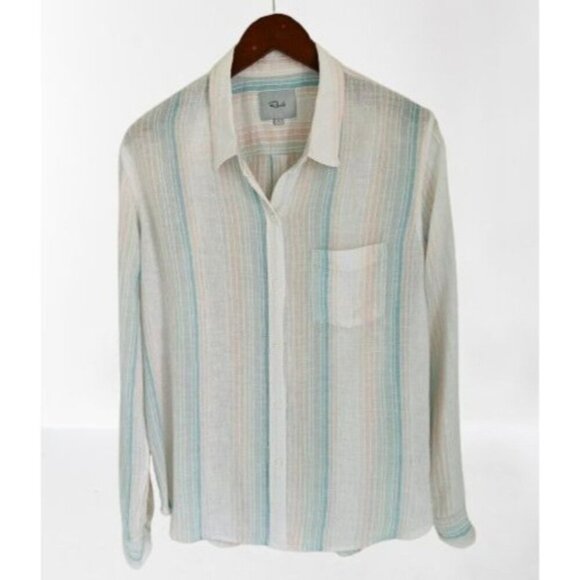 Rails Marbella Linen Blend Stripe Button Down Shirt Large - Picture 3 of 12